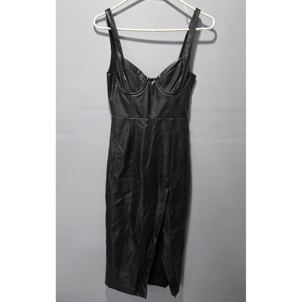 NBD Size XS Black Faux Leather Dress Slit Sleeveless Sexy Little